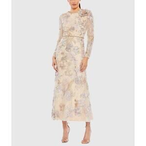 Mac Duggal Jewel Neck Illusion Sleeve Lace Dress 11329 Plus Size 16 NWT MOB Gown